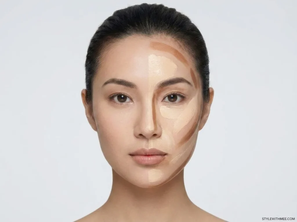 blush and contour placement diagram oval face step by step