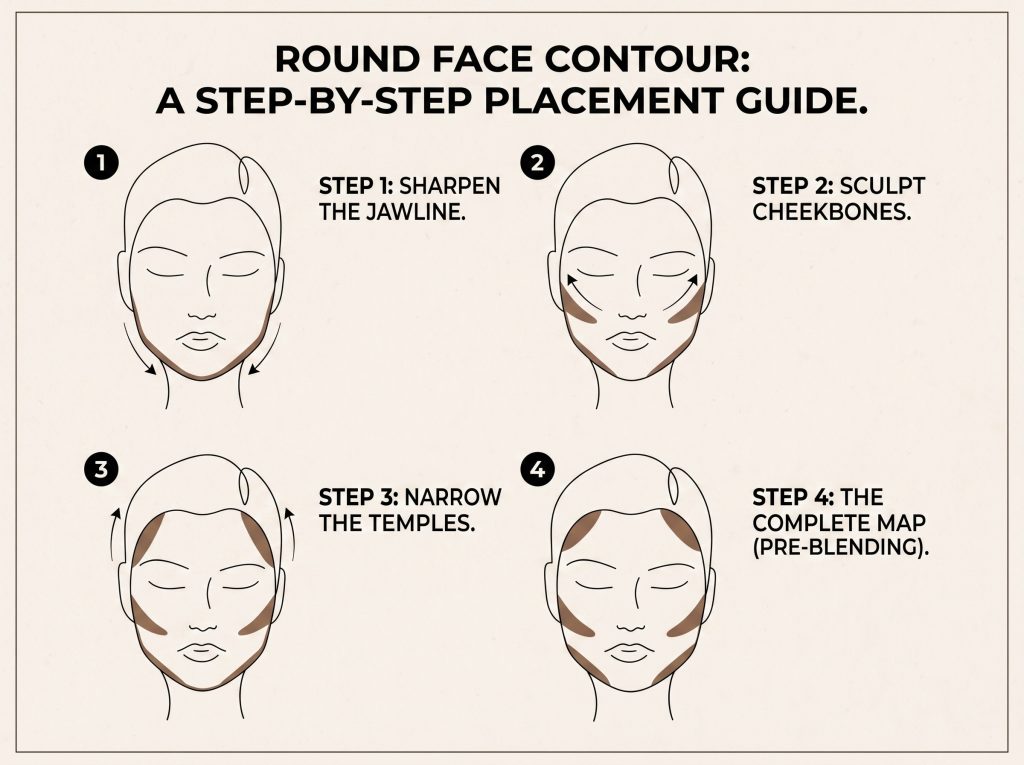 contour placement for round face step by step diagram