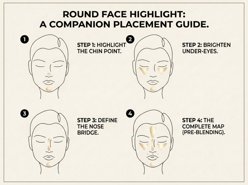 ROUND FACE HIGHLIGHTER PLACMENT