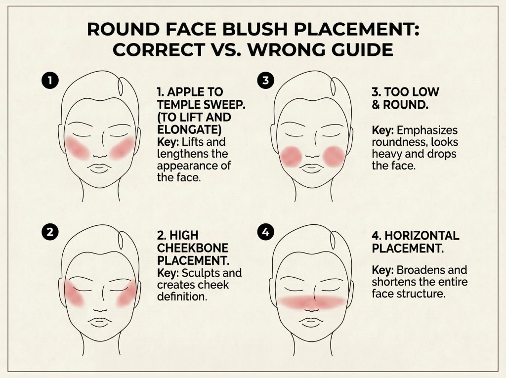BLUSH PLACMENT FOR ROUND FACE CORRECT VS WRONG
